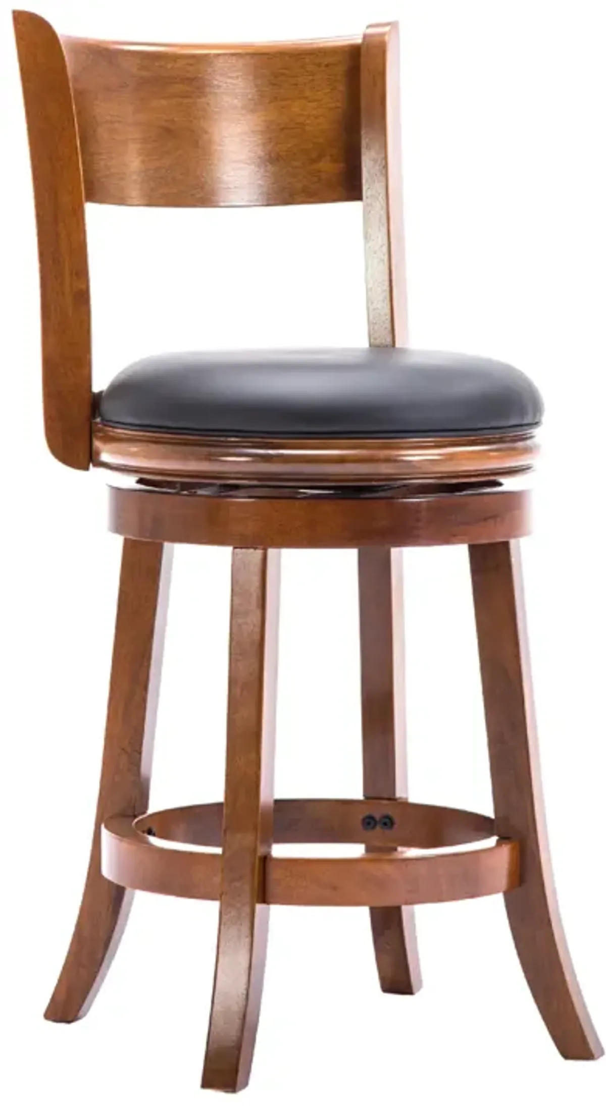 Pal 24 Inch Swivel Counter Stool, Solid Wood, Bonded Leather, Walnut Brown-Benzara