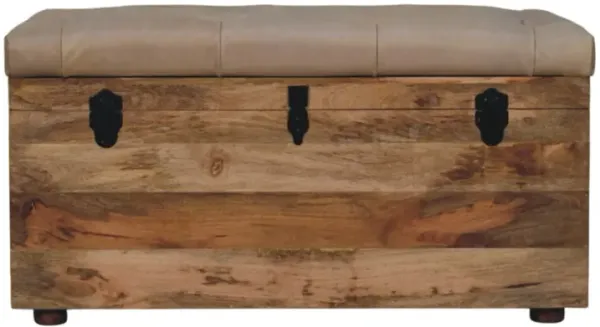 Artisan Furniture Solid Wood Beige Buffalo hide leather Storage Trunk