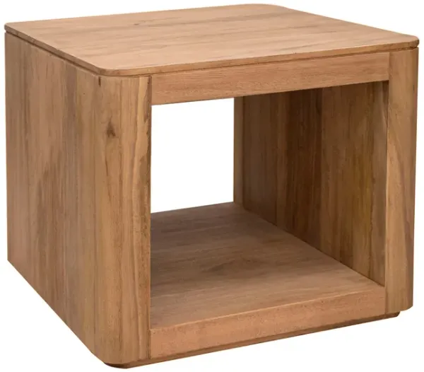 Gena Side End Table, 27 Inch Top with Bottom Shelf, Brown Solid Mango Wood