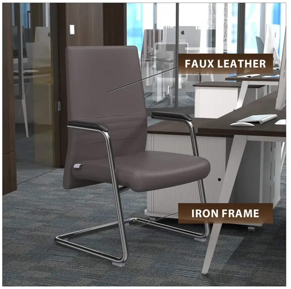 LeisureMod Aleen Mid-Century Modern Office Chair with Upholstered Seat and Metal Armrest