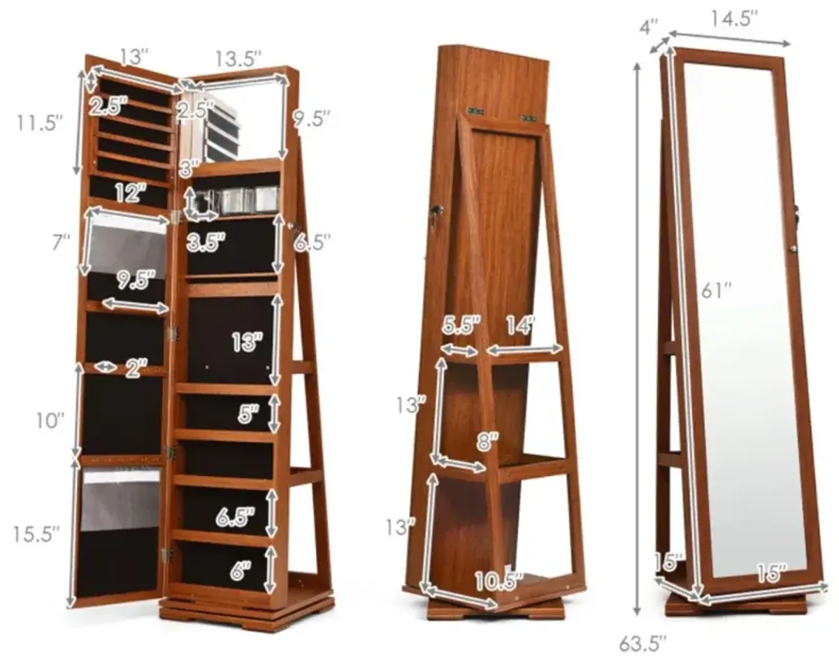 Hivvago 360Â° Rotatable 2-in-1 Lockable Jewelry Cabinet with Full-Length Mirror