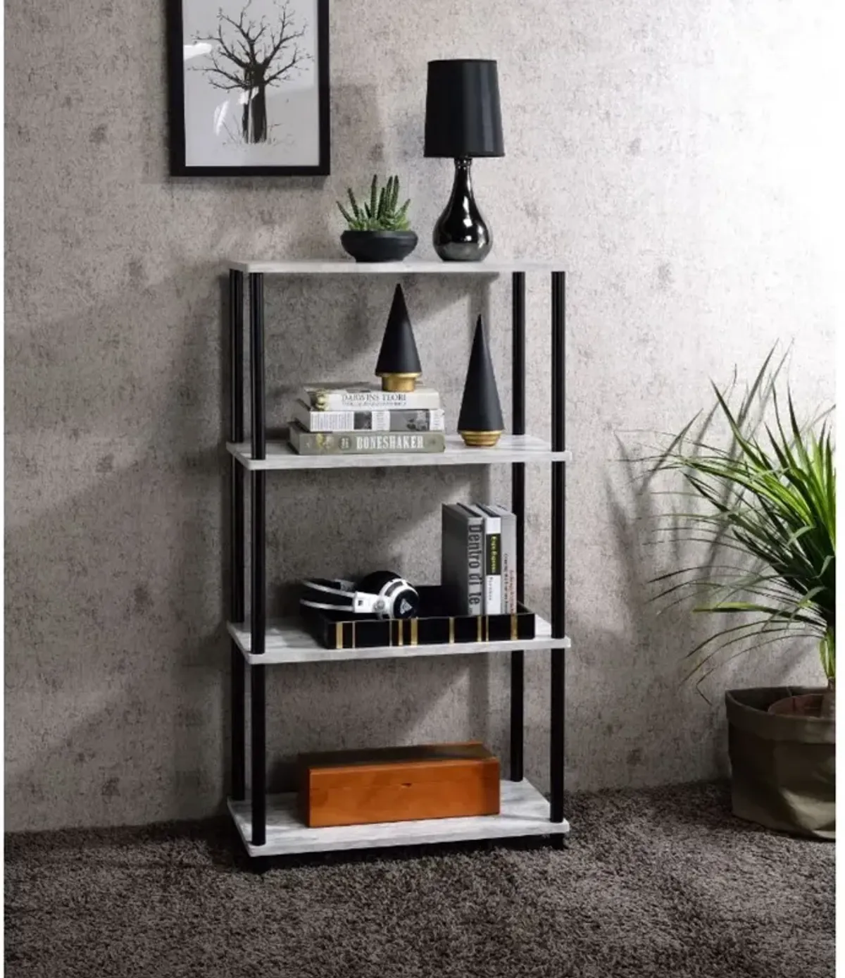 Nympho Bookshelf, White & Black Finish 92737