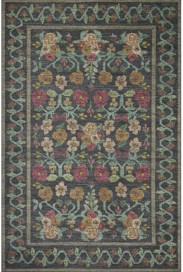 Rosa RSA01 Black 5' x 7'6" Rug by Rifle Paper Co. x Loloi