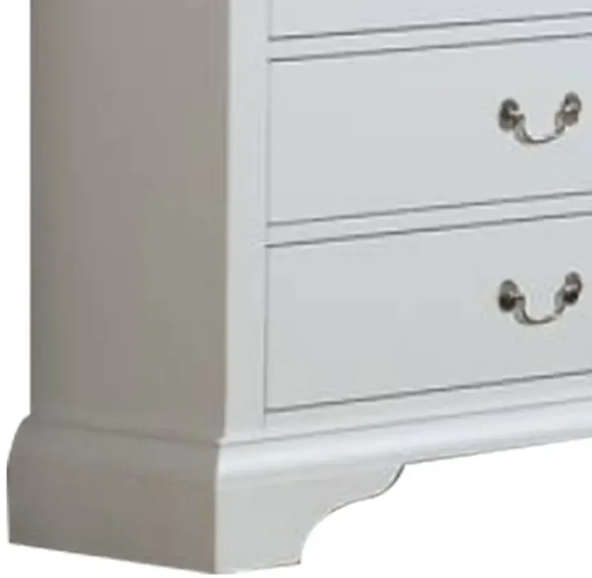 Vix 47 Inch 5 Drawer Tall Dresser Chest, Metal Handles, Crisp White Wood-Benzara