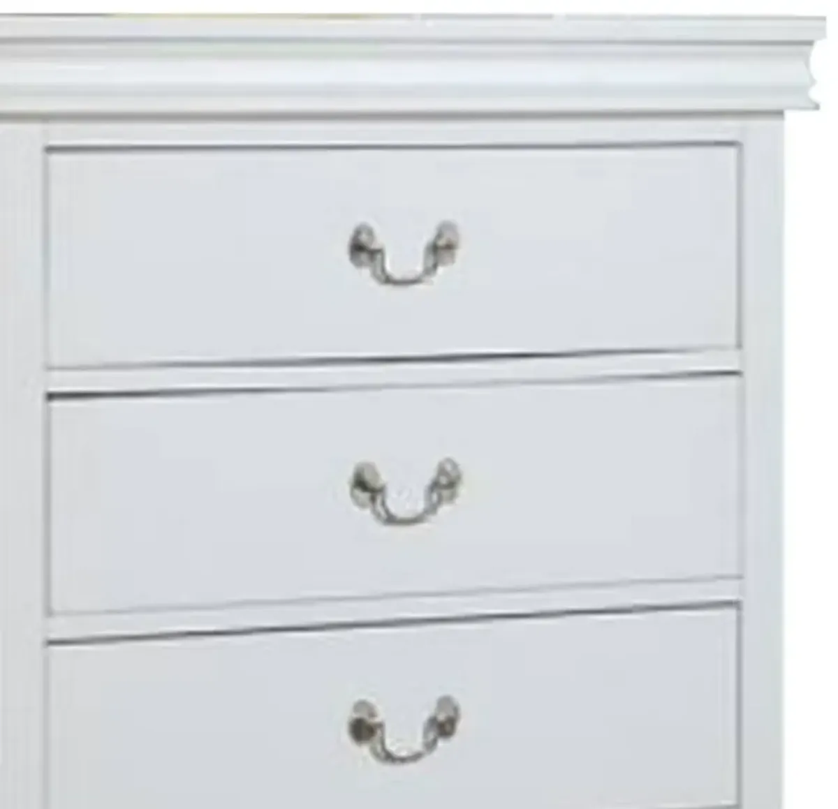 Vix 47 Inch 5 Drawer Tall Dresser Chest, Metal Handles, Crisp White Wood-Benzara