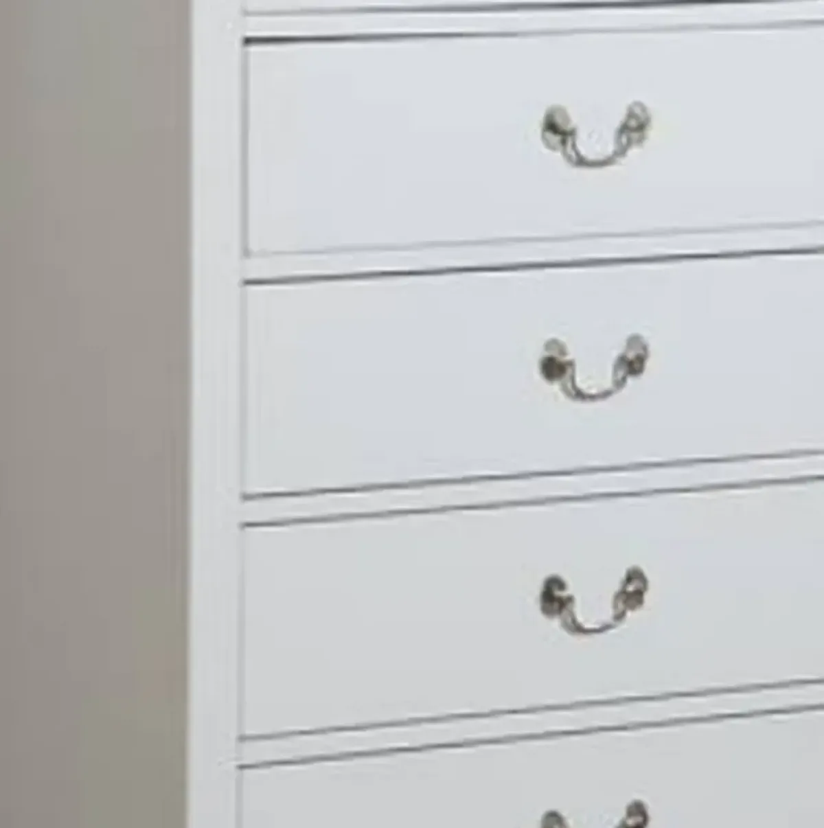 Vix 47 Inch 5 Drawer Tall Dresser Chest, Metal Handles, Crisp White Wood-Benzara