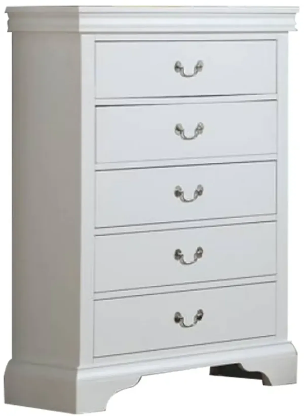 Vix 47 Inch 5 Drawer Tall Dresser Chest, Metal Handles, Crisp White Wood-Benzara