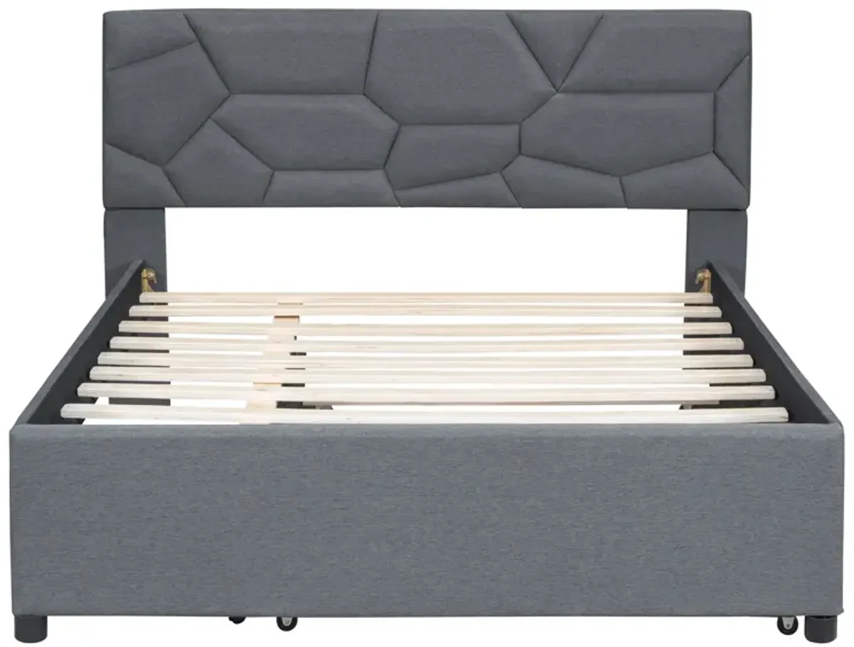 Merax Upholstered Platform Bed with Brick Pattern Headboard and Twin Size Trundle