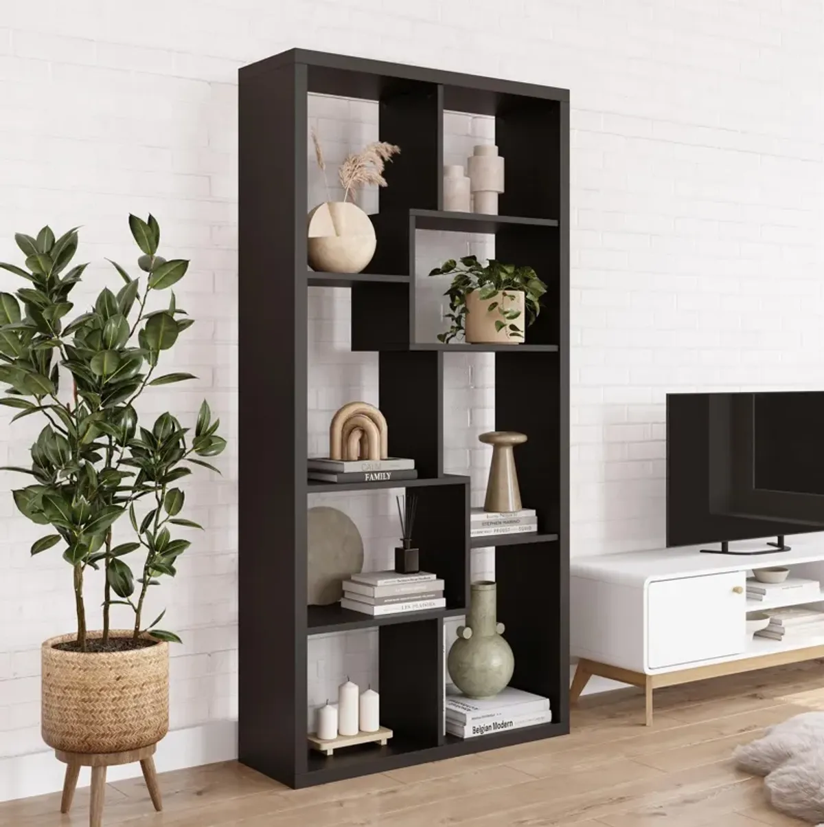 Leva Scandinavian Tall 7 Shelf Open Bookcase