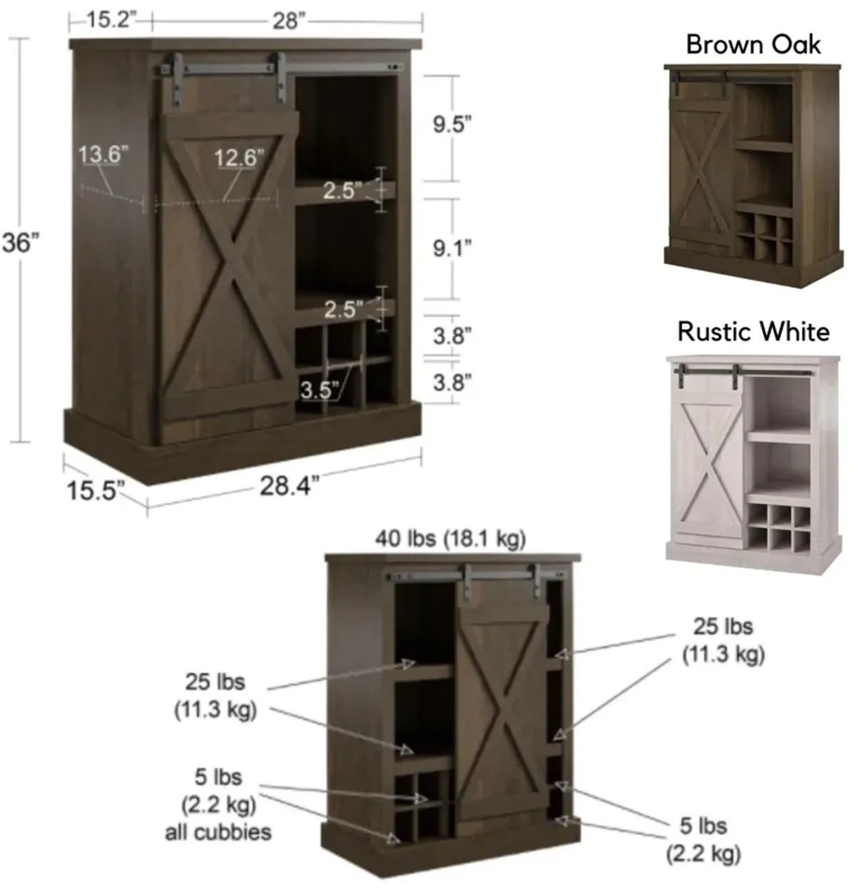 Knox County Bar Cabinet, Rustic White