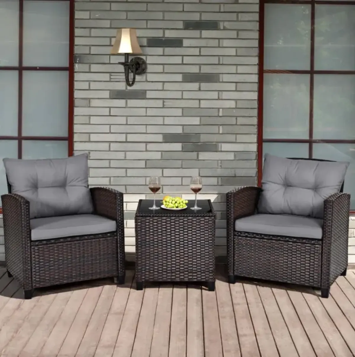 Hivvago 3 Pieces Rattan Patio Furniture Set with Washable Cushion