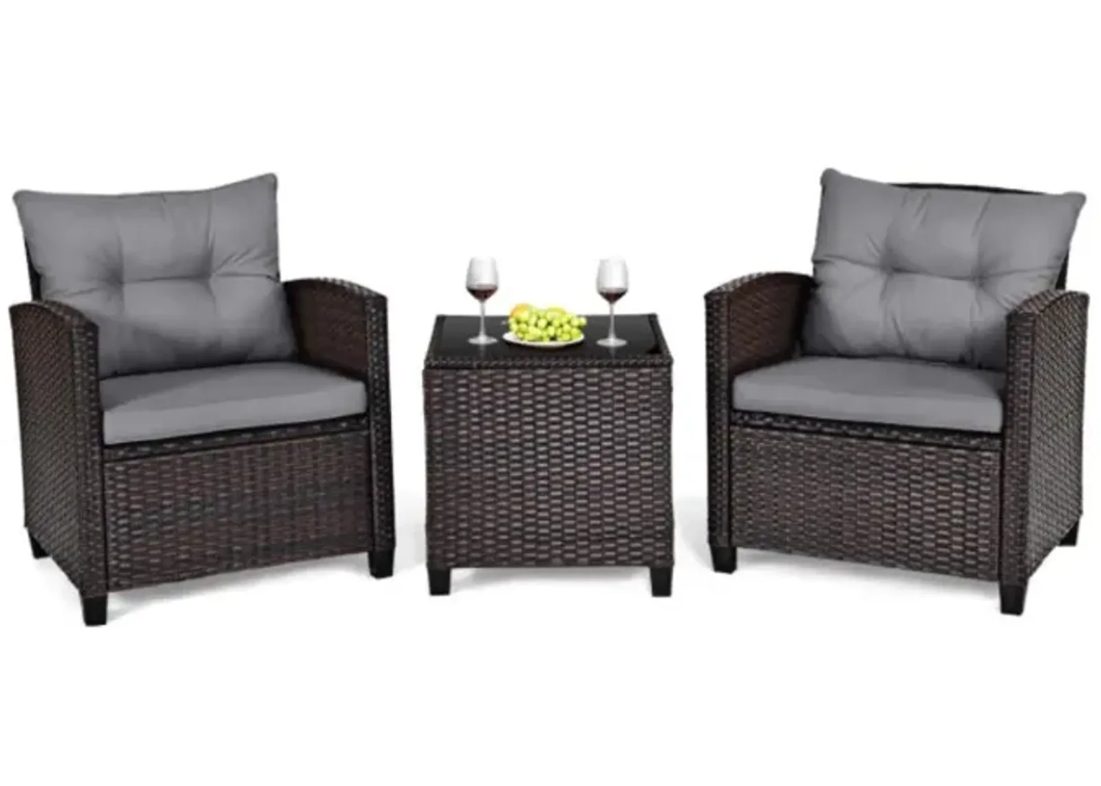 Hivvago 3 Pieces Rattan Patio Furniture Set with Washable Cushion