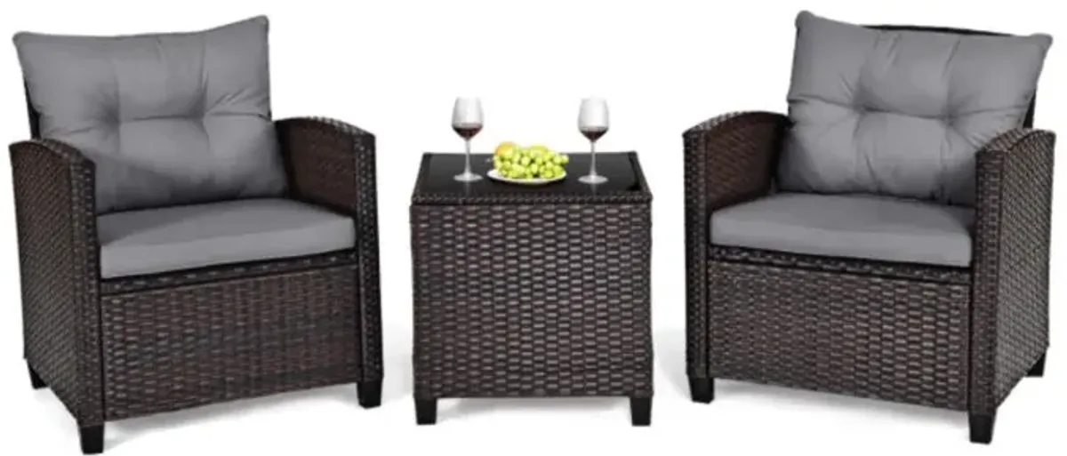 Hivvago 3 Pieces Rattan Patio Furniture Set with Washable Cushion