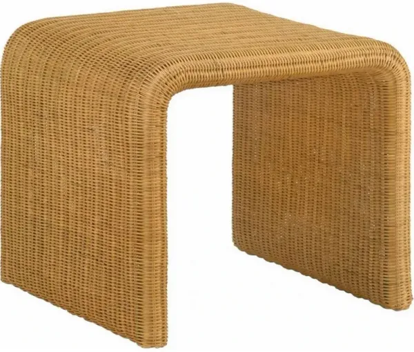 22 Inch Side End Table, Woven Rattan Frame, Waterfall Edges, Square Surface-Benzara