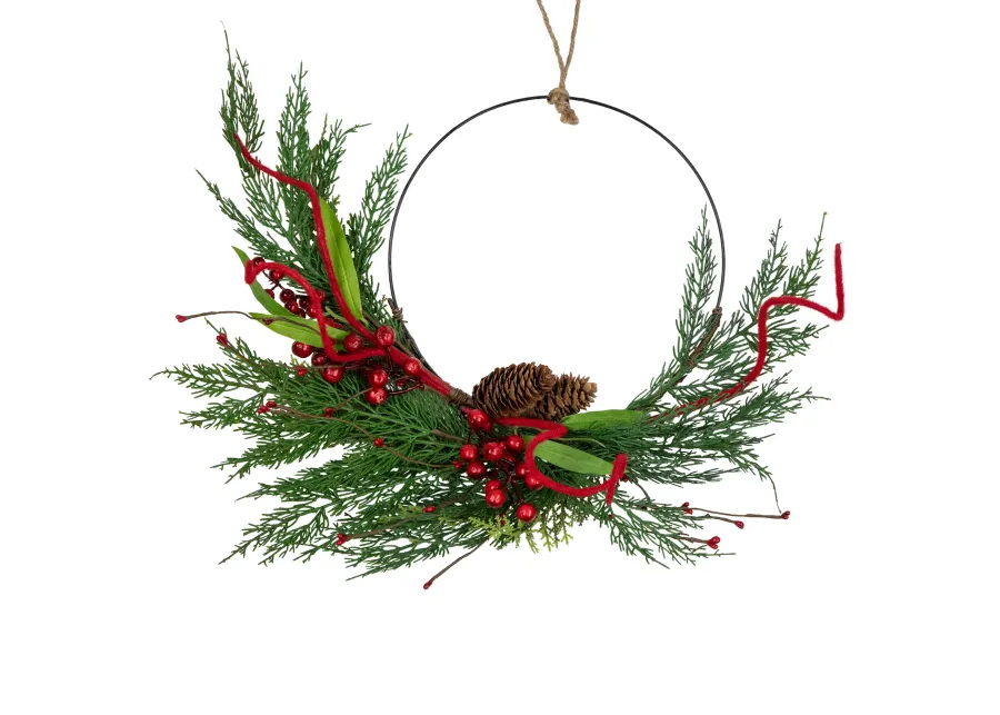 Mixed Greenery and Berry Artificial Asymmetrical Christmas Wreath  18-Inch  Unlit