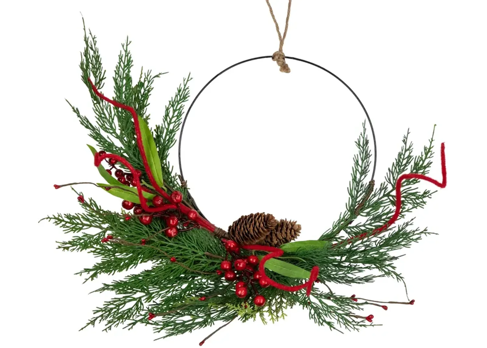 Mixed Greenery and Berry Artificial Asymmetrical Christmas Wreath  18-Inch  Unlit