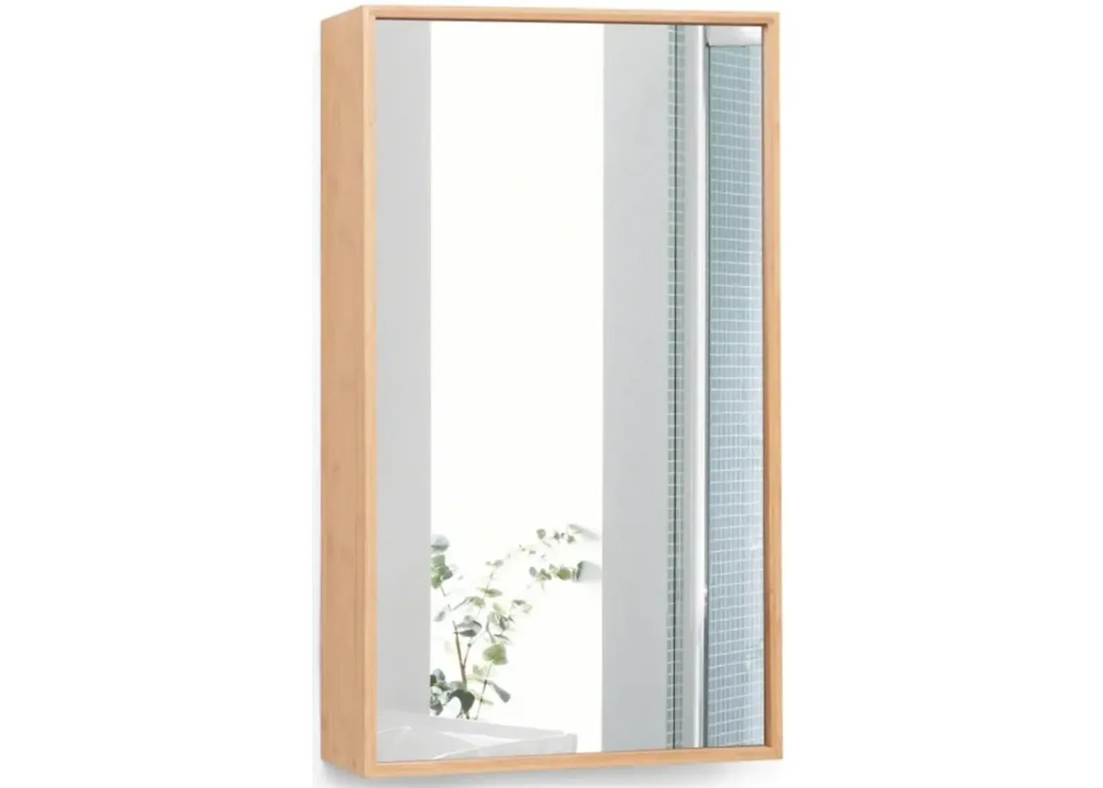 Bamboo Bathroom Wall Cabinet with Mirror with 2 Adjustable Shelves-Natural