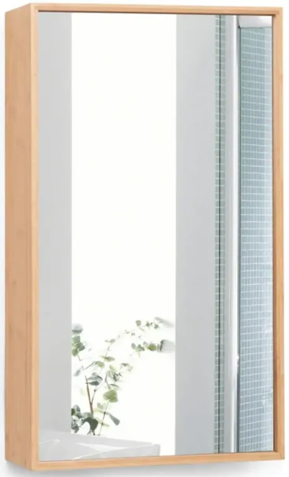 Bamboo Bathroom Wall Cabinet with Mirror with 2 Adjustable Shelves-Natural