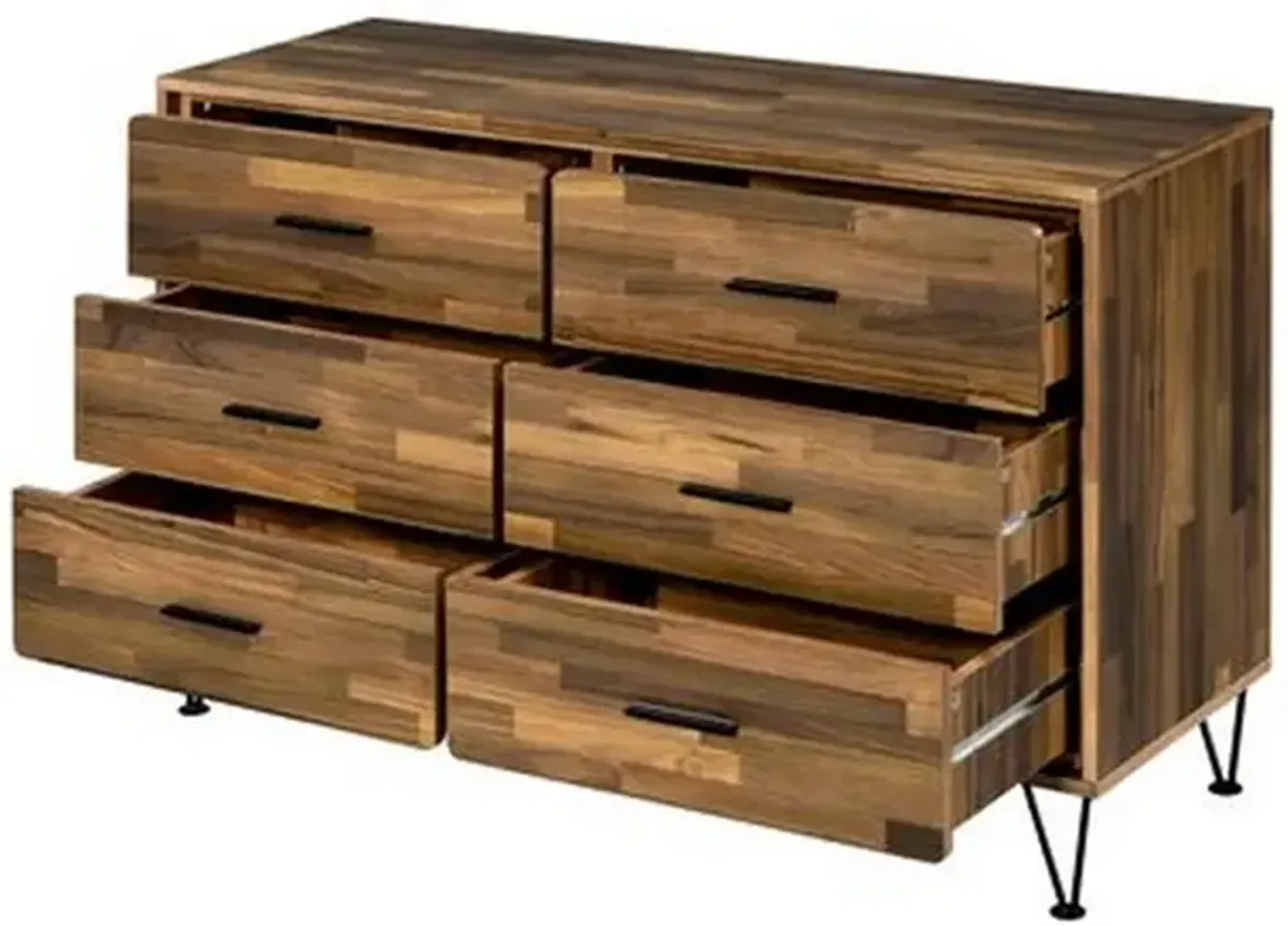 Dresser with 6 Drawers and Butcher Block Pattern, Brown-Benzara