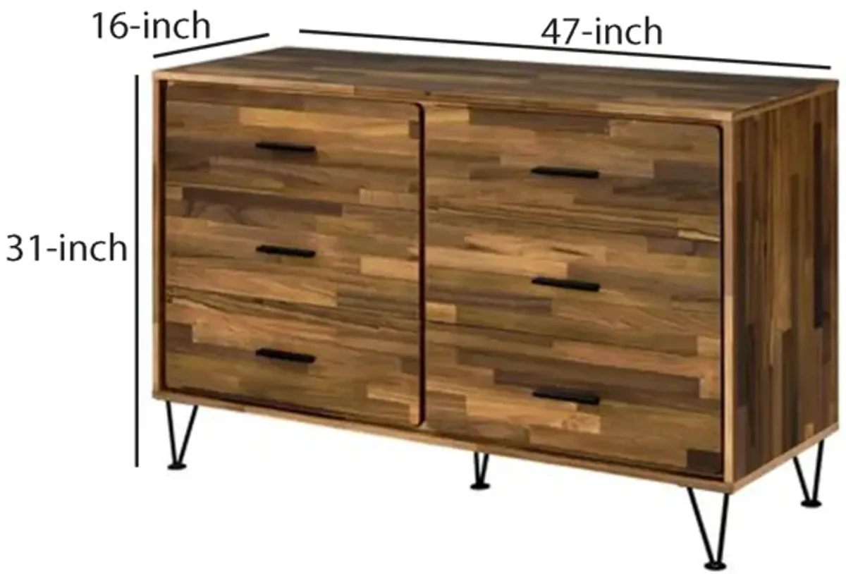 Dresser with 6 Drawers and Butcher Block Pattern, Brown-Benzara