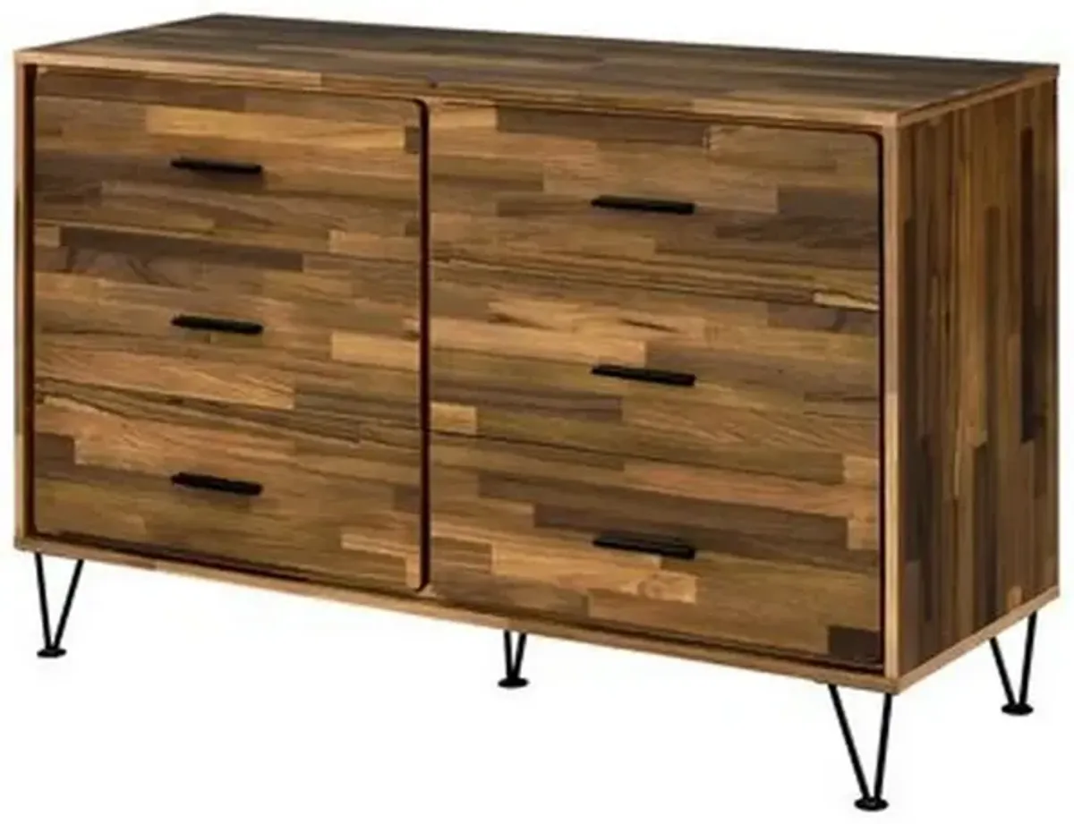 Dresser with 6 Drawers and Butcher Block Pattern, Brown-Benzara