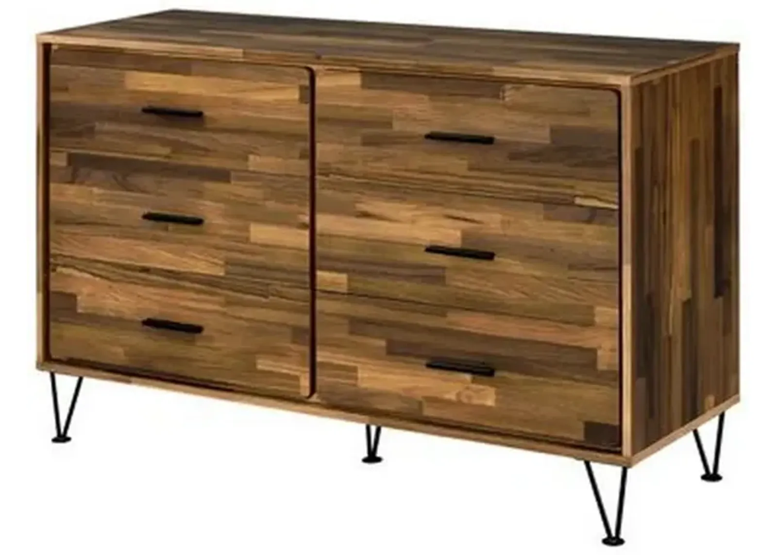 Dresser with 6 Drawers and Butcher Block Pattern, Brown-Benzara