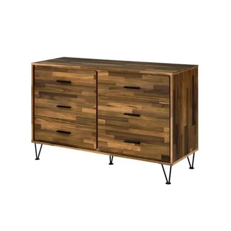 Dresser with 6 Drawers and Butcher Block Pattern, Brown-Benzara