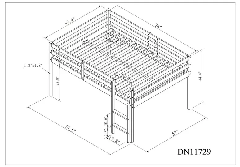 Full Loft Bed, Grey