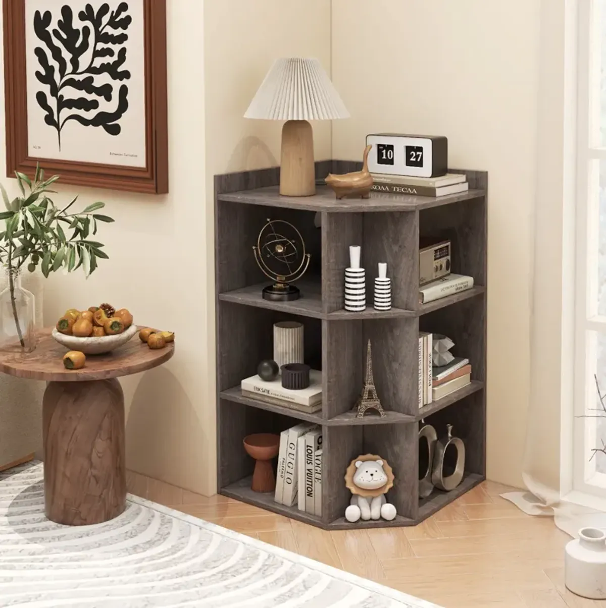 3-Tier Corner Cabinet with Charging Station for Bedroom