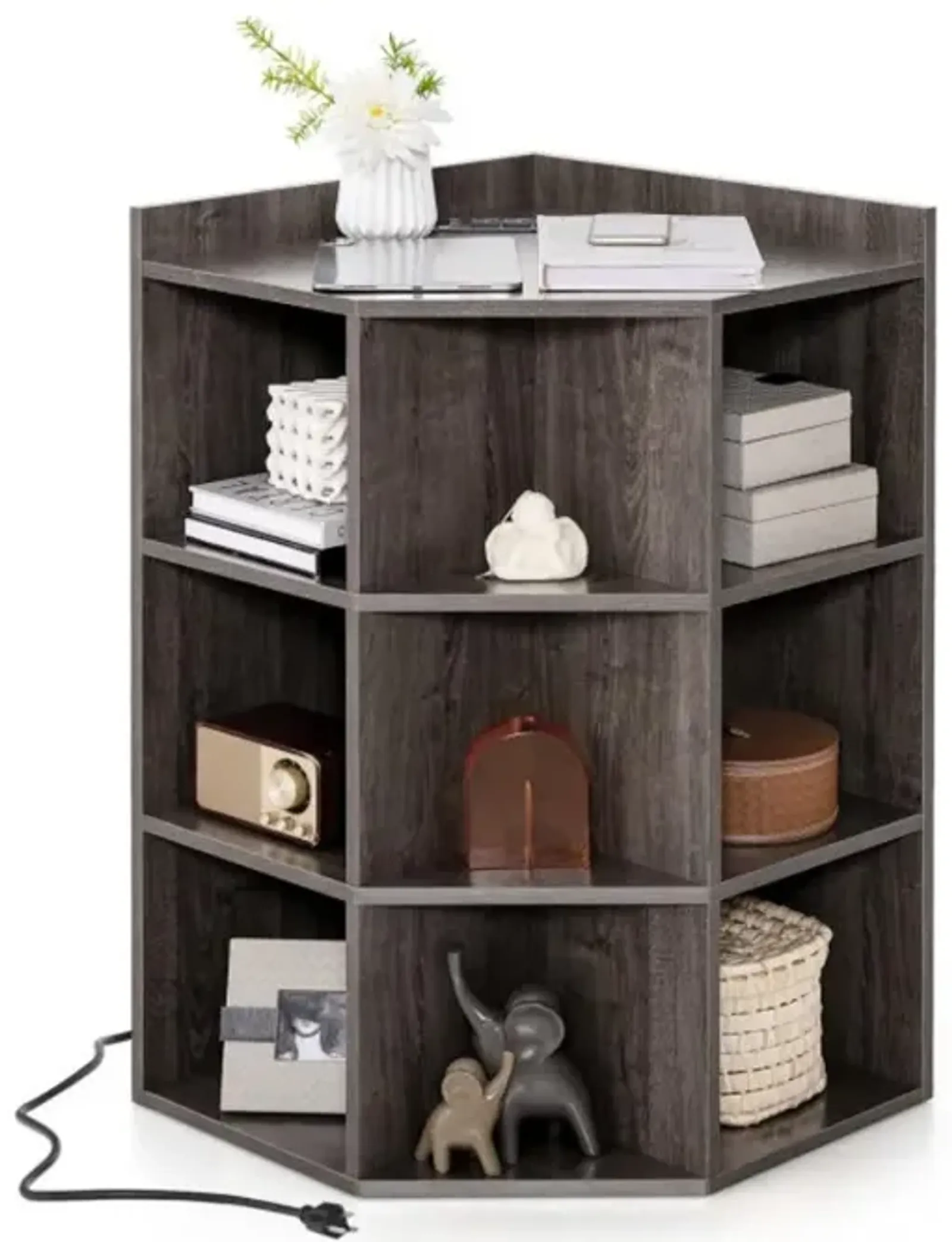 3-Tier Corner Cabinet with Charging Station for Bedroom