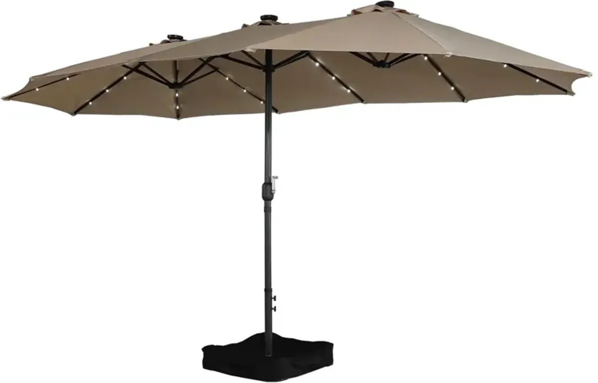 MONDAWE 15ft Rectangular Double-Sided Solar LED Outdoor Patio Market Umbrella with Base Included