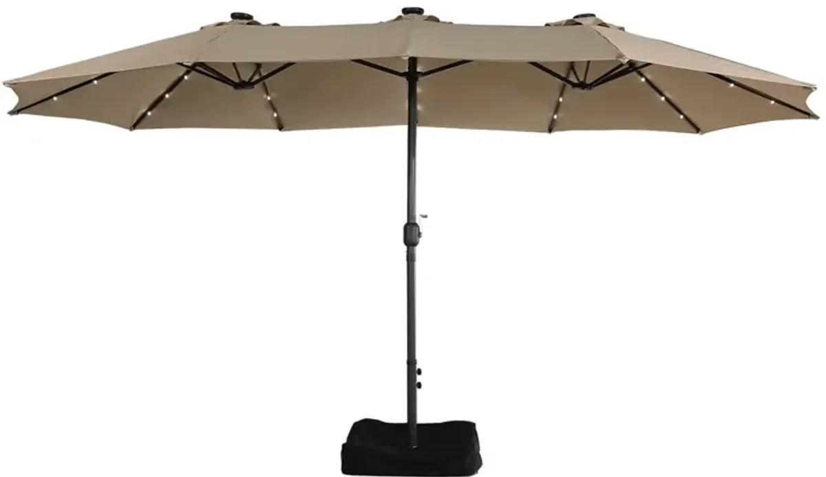 MONDAWE 15ft Rectangular Double-Sided Solar LED Outdoor Patio Market Umbrella with Base Included