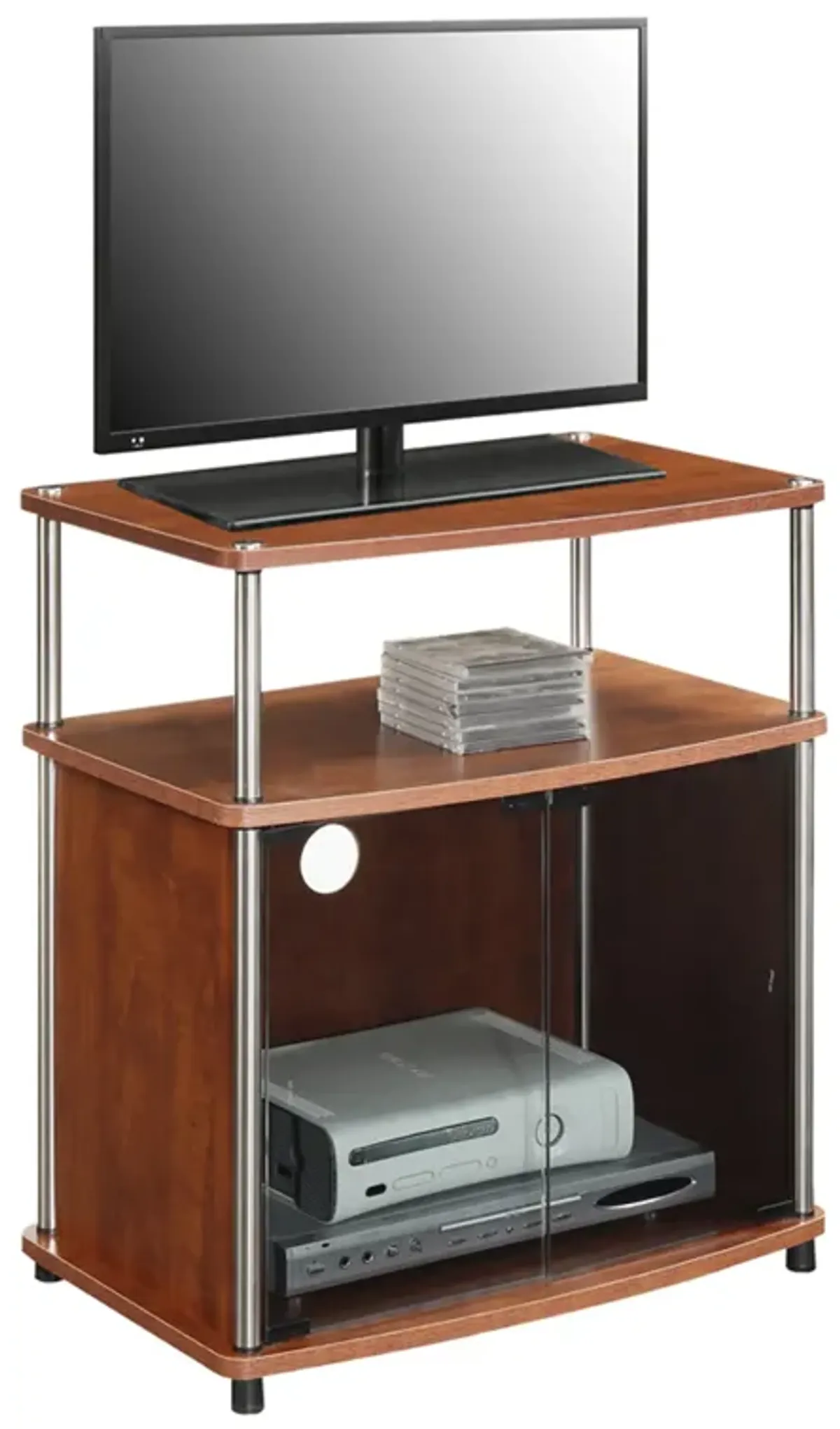 Designs2Go TV Stand with Black Glass Storage Cabinet and Shelf