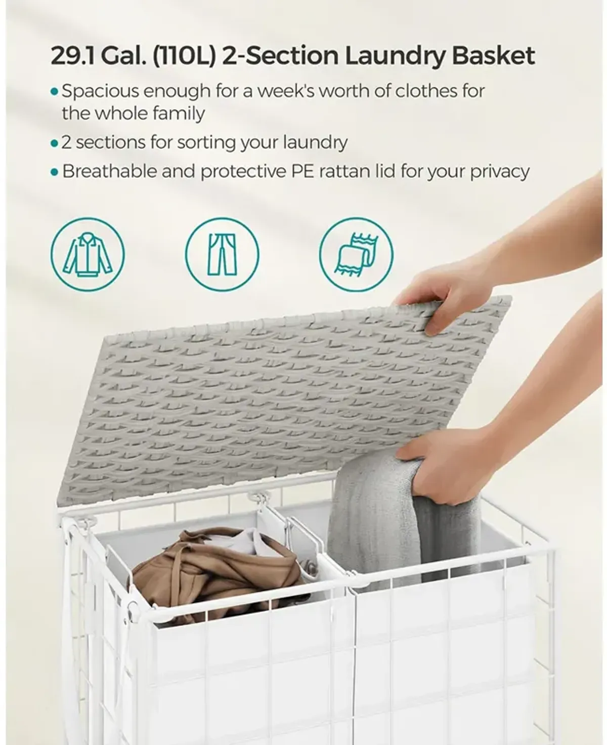 29.1-Gallon Laundry Hamper with Wheels