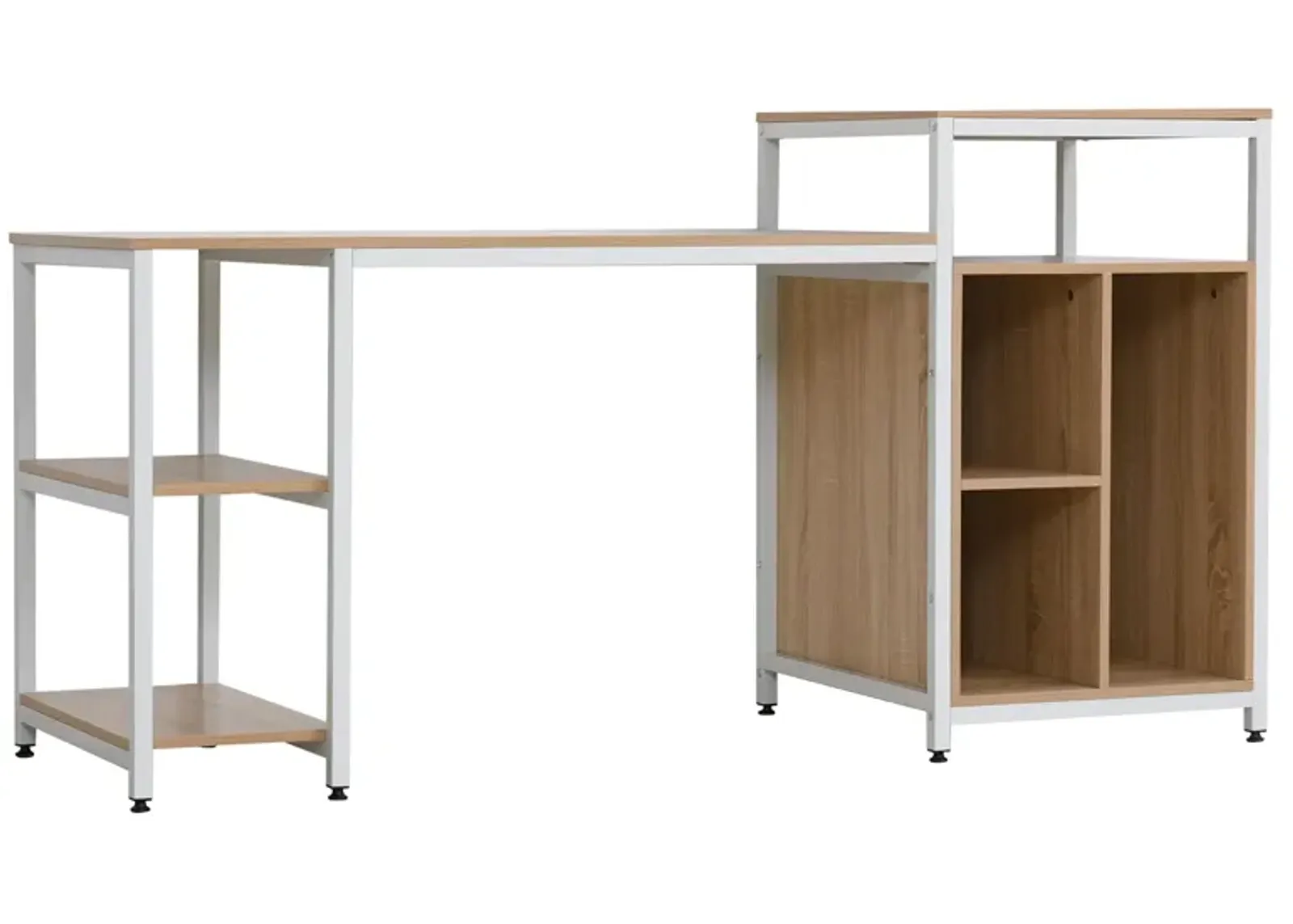 Oak Office Center: 68" Computer Desk with Bookshelf and CPU Stand