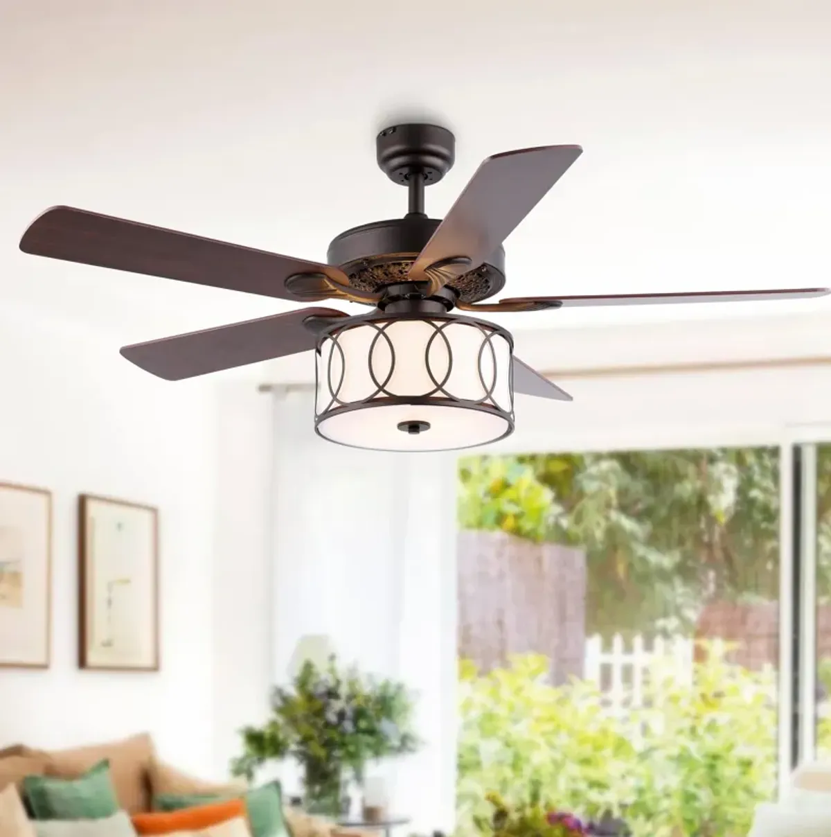 Circe Transitional Glam Drum Shade LED Ceiling Fan with Remote