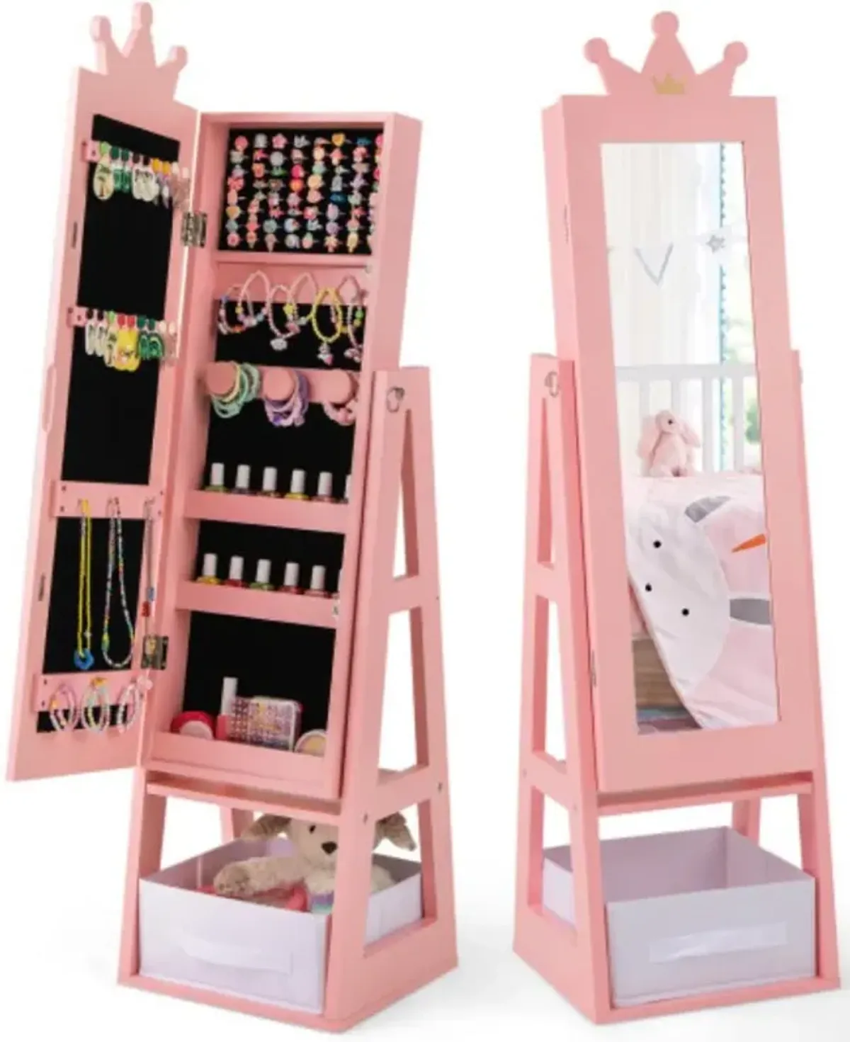 Free-Standing Full Length Kids Jewelry Armoire Cabinet with Storage Capacity