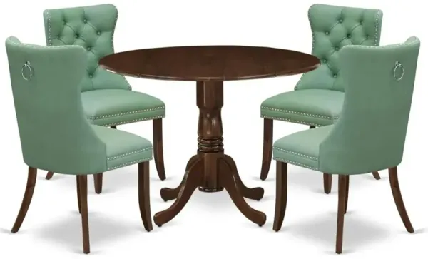 5 Piece Dining Table Set Consists of a Round Kitchen Table with Dropleaf