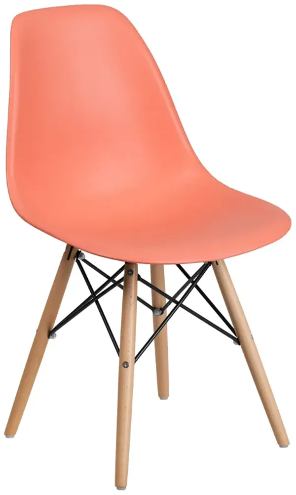 Flash Furniture Elon Series Peach Plastic Chair with Wooden Legs