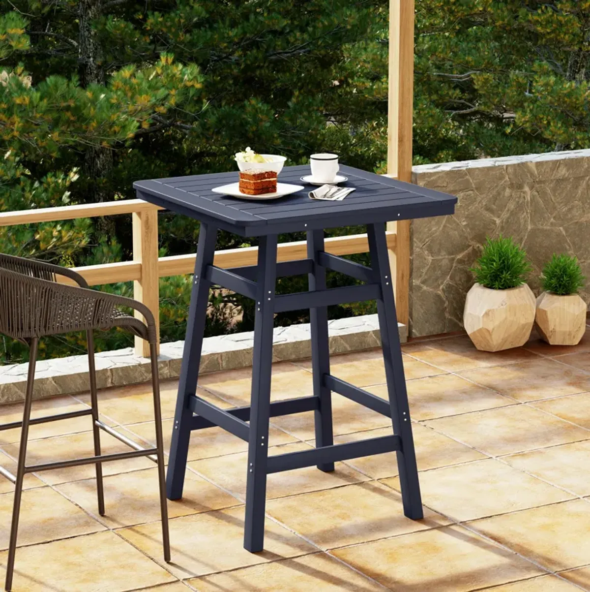 WestinTrends Square Outdoor Patio Bistro Bar Table With Umbrella Hole