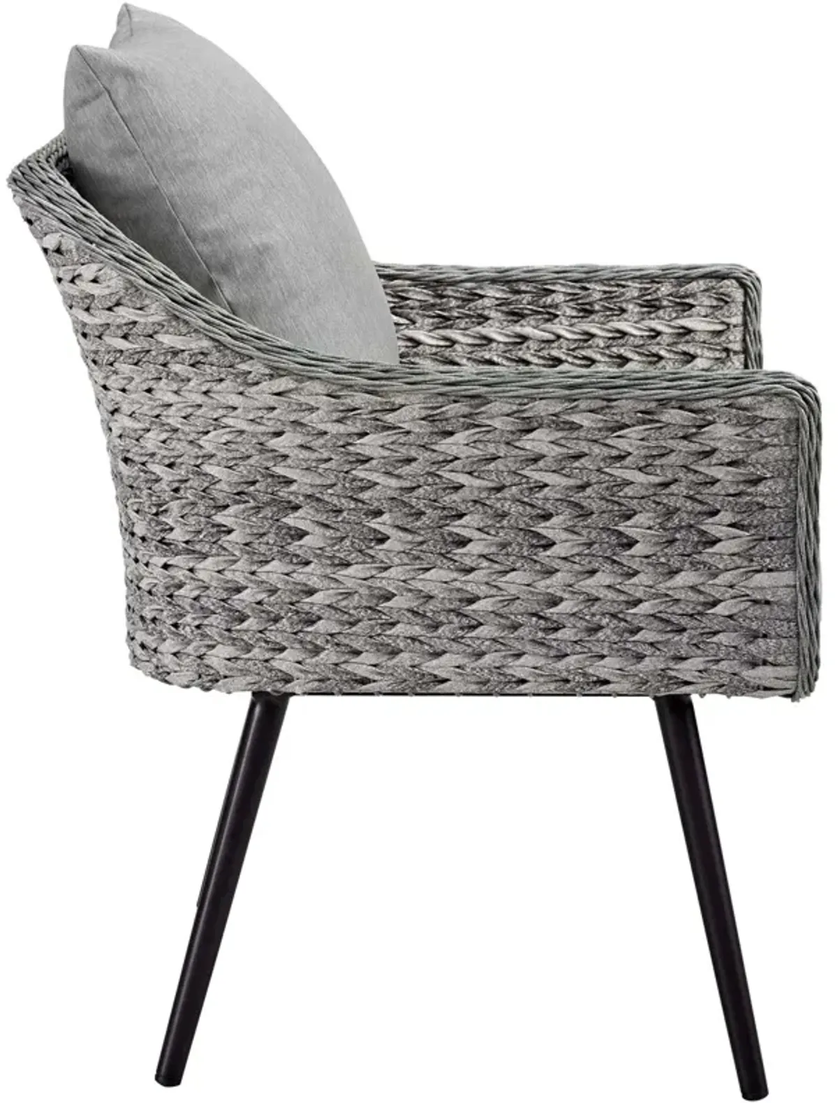 Modway - Endeavor 4 Piece Outdoor Patio Wicker Rattan Loveseat Armchair and Coffee Table Set Gray