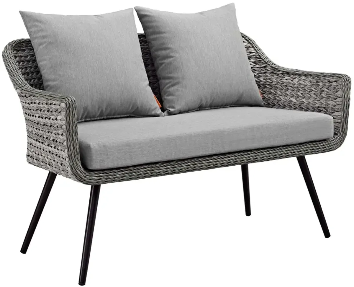 Modway - Endeavor 4 Piece Outdoor Patio Wicker Rattan Loveseat Armchair and Coffee Table Set Gray