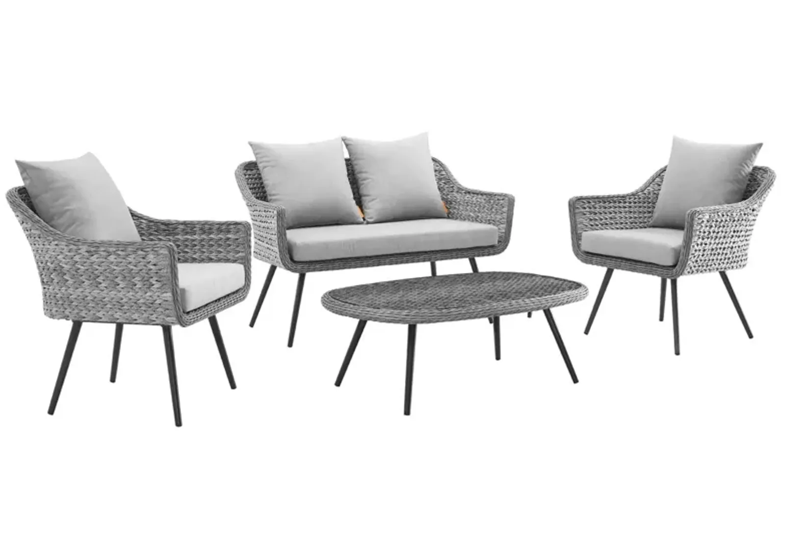 Modway - Endeavor 4 Piece Outdoor Patio Wicker Rattan Loveseat Armchair and Coffee Table Set Gray