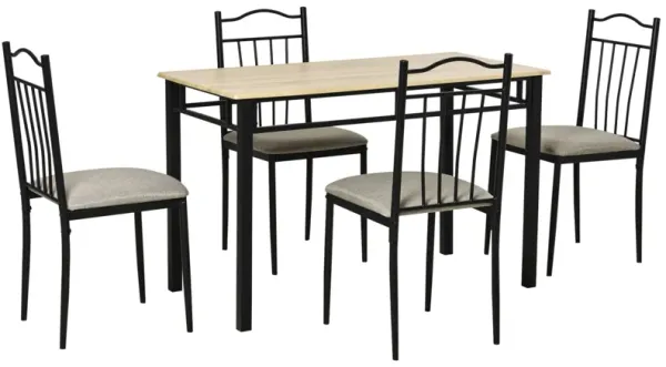 Grey & Wood Dining Set: 5-Piece Metal Frame Table & Chairs