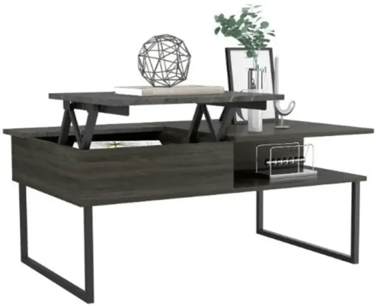 Homezia 41" Onyx And Carbon Manufactured Wood Rectangular Lift Top Coffee Table