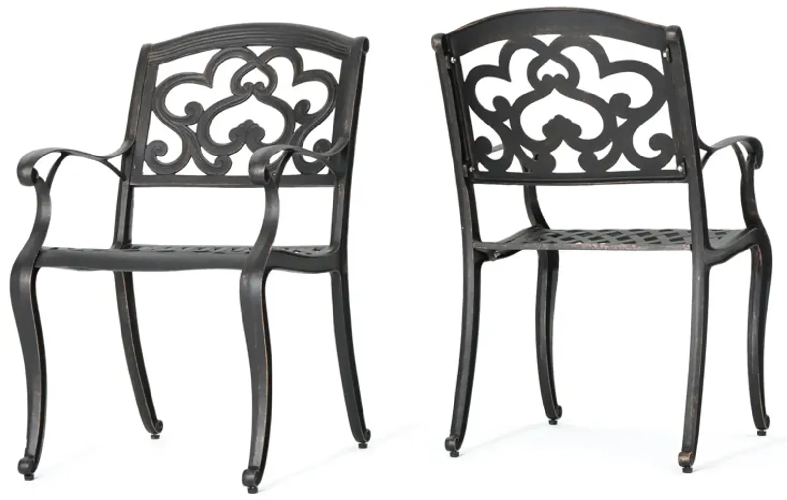 Serb Outdoor Dining Patio Chair Set of 2, Handcrafted Metal Copper Patina