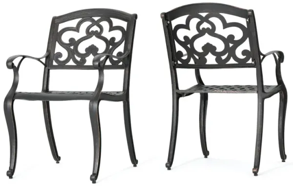 Serb Outdoor Dining Patio Chair Set of 2, Handcrafted Metal Copper Patina - Benzara