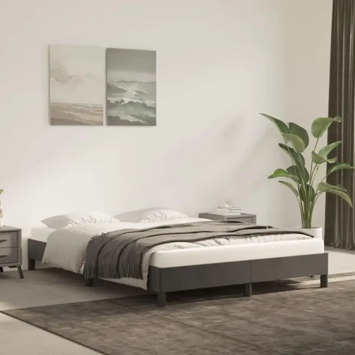 vidaXL Dark Gray Full Velvet Bed Frame - Luxurious Upholstery, Durable Construction, Modern Design, for 53.9”x74.8” Mattress