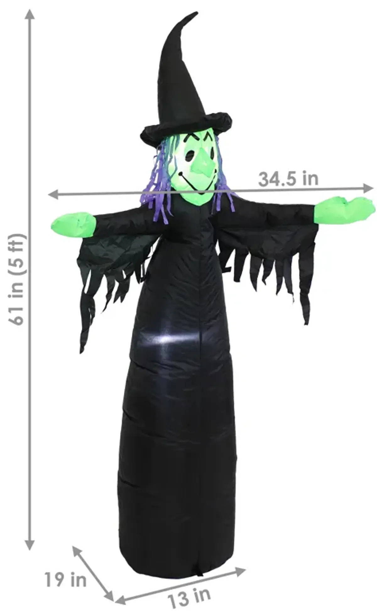 Sunnydaze Wendolyn the Wicked Witch Inflatable Halloween Decoration - 5 ft