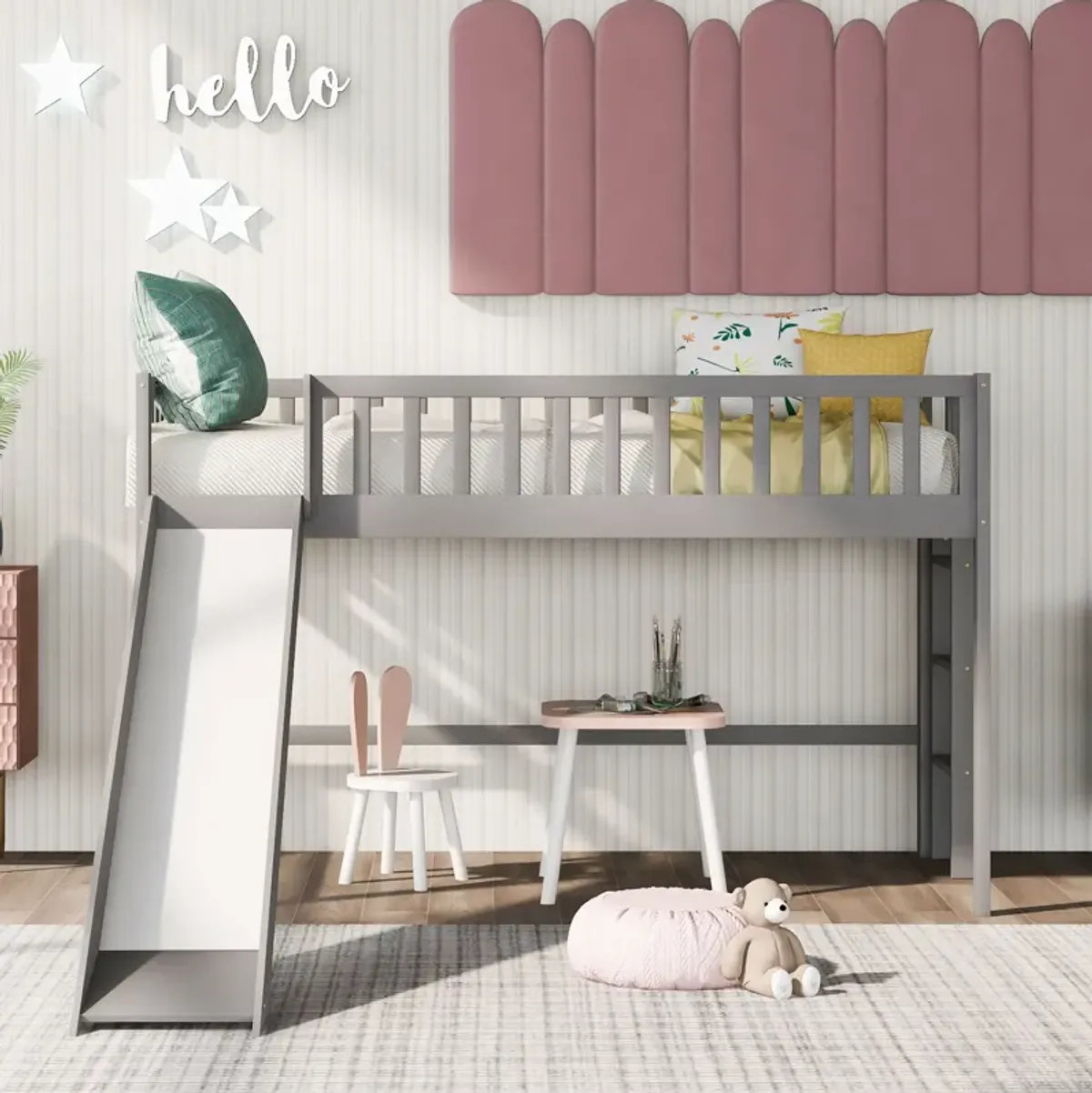 Merax  Low Loft Bed with Ladder and Slide